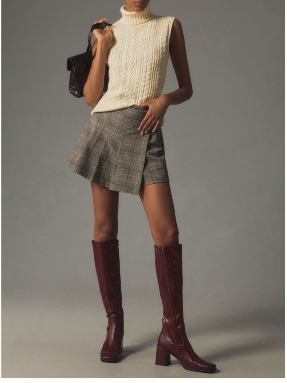🟤NWT DIZZY LIZZY at ANTHROPOLOGIE Pleated Wrap Skort in Gray Pattern 1X